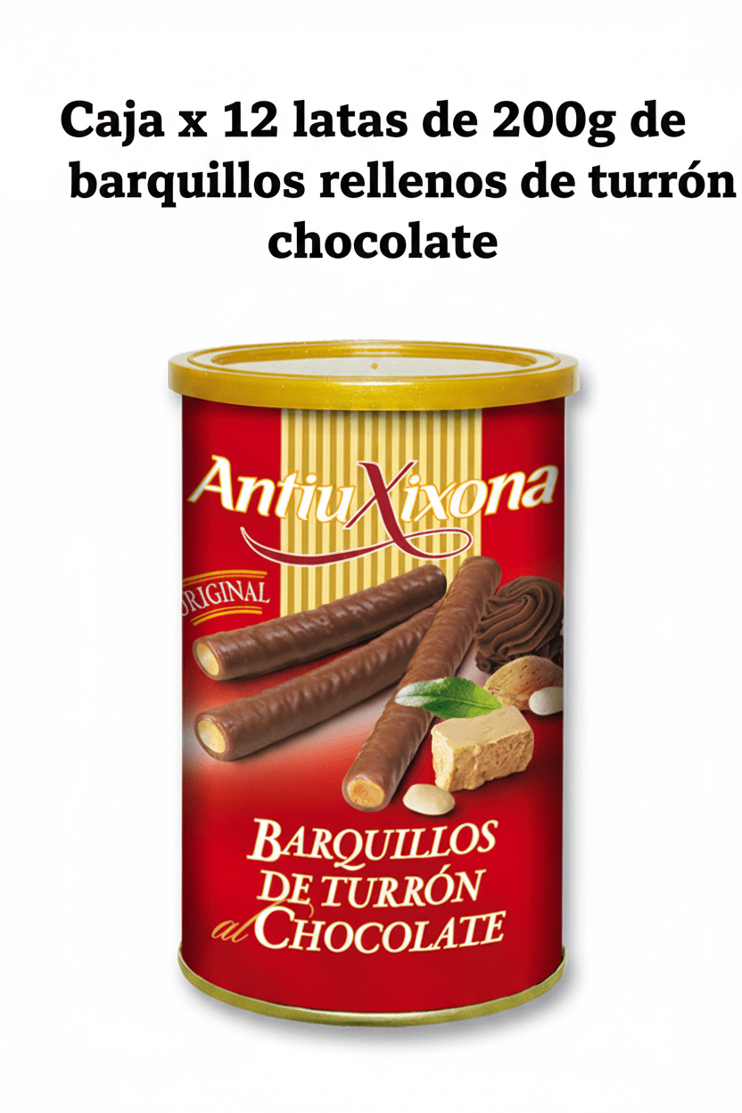 12 unidades en caja de barquillos de turrón al chocolate Antiu Xixona