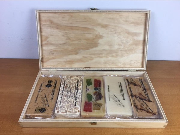 Caja Madera con Tapa para lote cinco Turrones