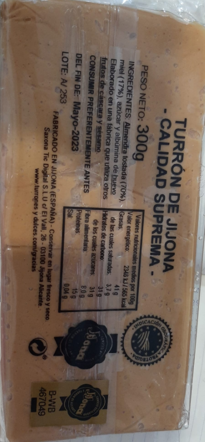 Turrón Artesano Jijona (REFINADO) 300 gramos