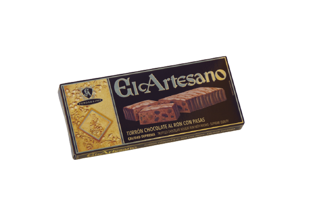 Turrón de Chocolate ron con pasas 200 gr. Calidad suprema - El Artesano