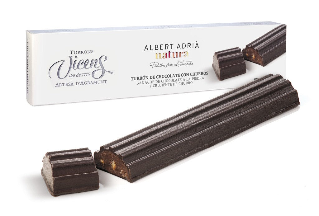 Turrón de chocolate con churros de Torrons Vicens y Albert Adrià