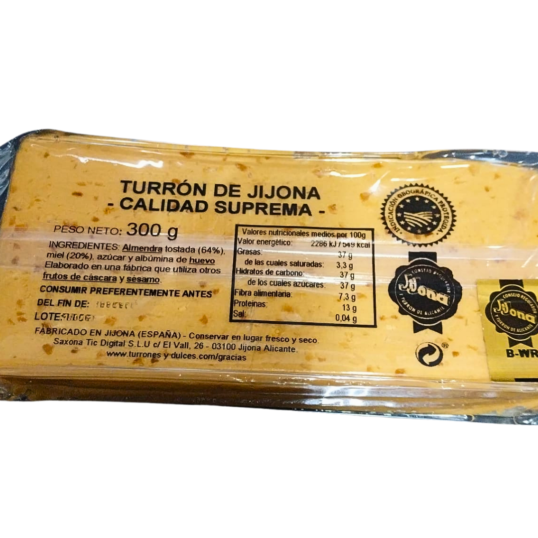 Turrón de Jijona Blando Turrones Fabián 300g - 64% Almendra Marcona | Denominación de Origen