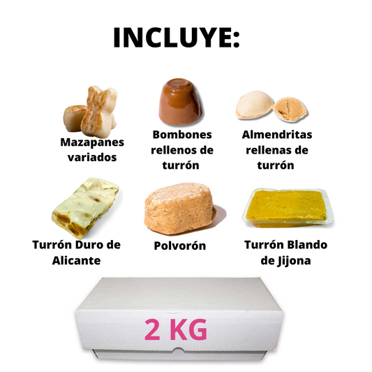 Lote Surtido Turrón y Mazapán, Pack Degustación 2 Kg con Polvorones y Bombones Delicatessen