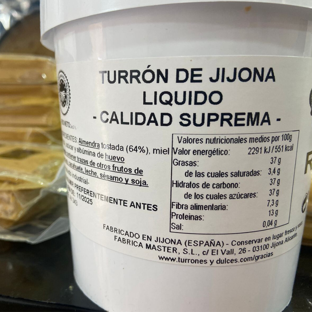 Cubo con Crema Líquida de Turrón Blando de Jijona 5Kg - Ideal para Postres y Repostería