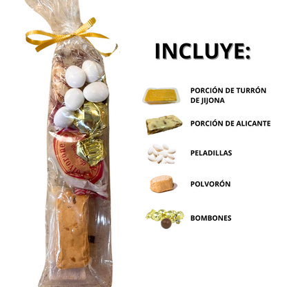 Bolsita individual con turrones, bombones y polvorones para regalar