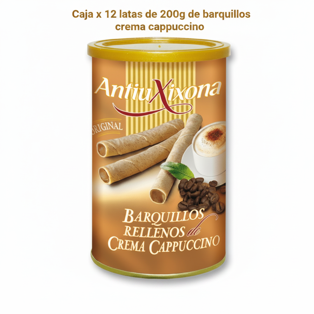 12 unidades en caja de barquillos rellenos de crema de cappuccino por 200g
