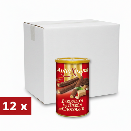 12 latas de barquillos rellenos de turron de chocolate
