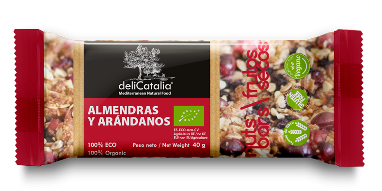 Expositor 25 barritas energeticas de almendra y arándanos 40 g DeliCatalia