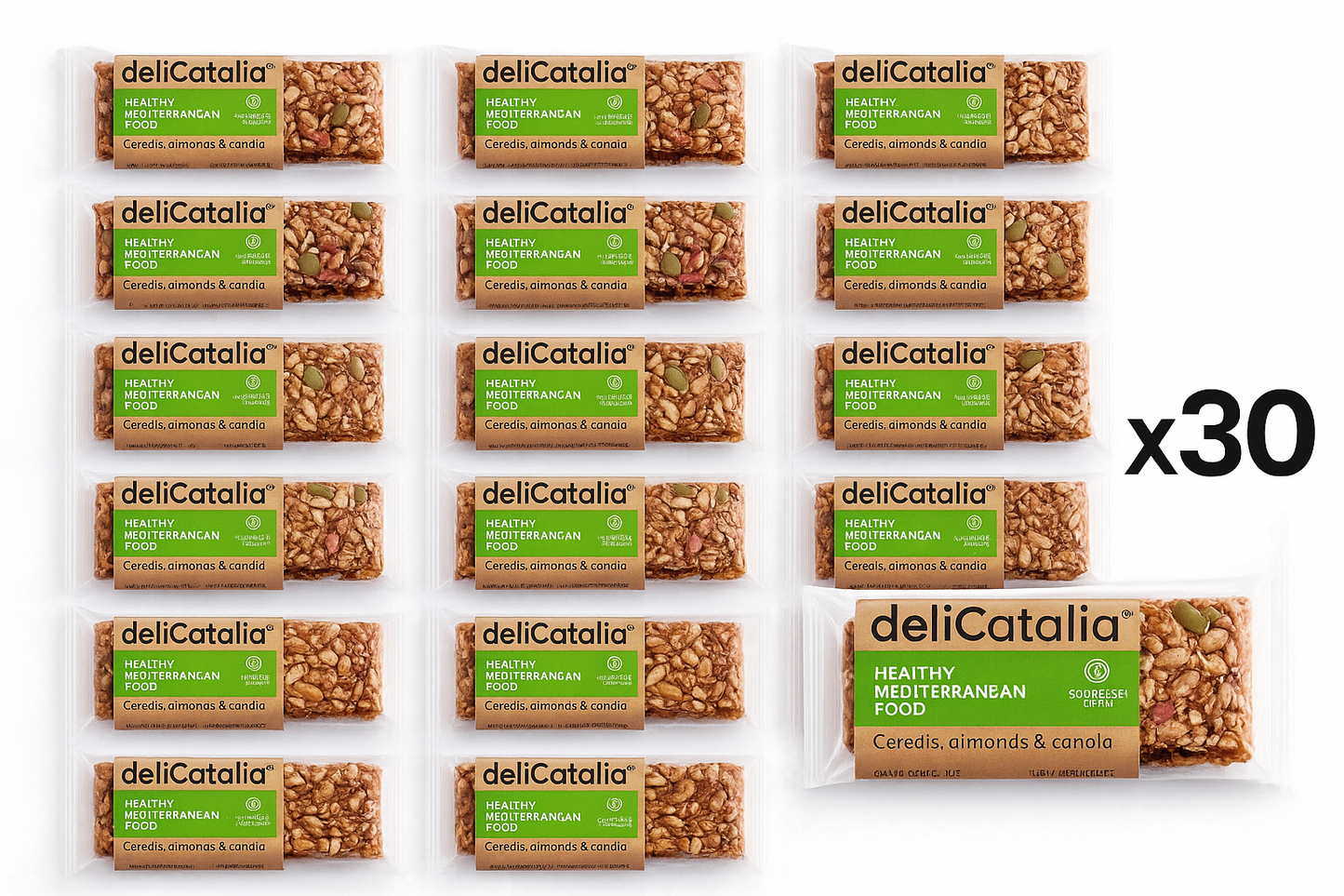Expositor de 30 barritas energeticas de cereales con manzana y canela 40 g DeliCatalia