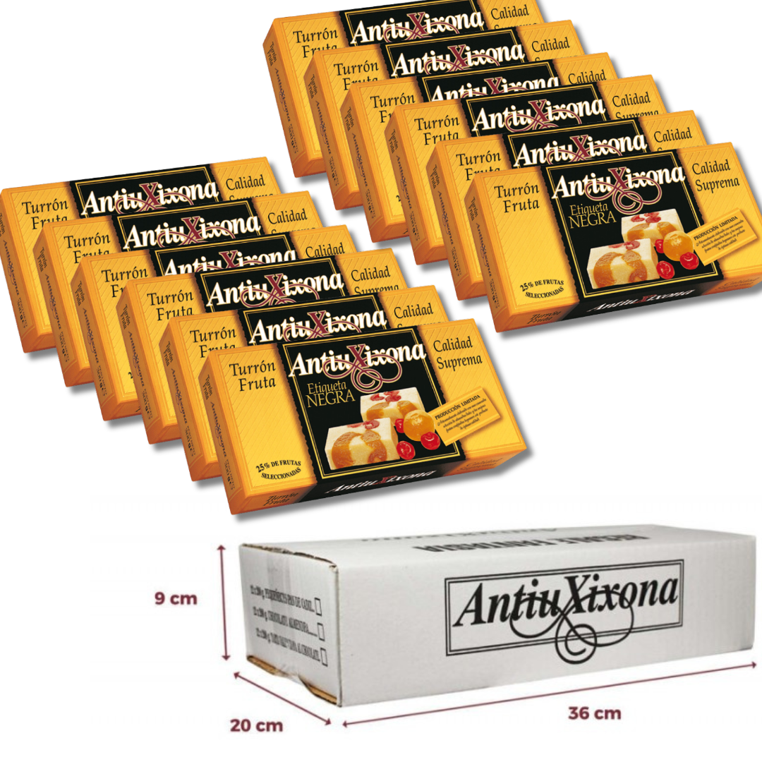 CAJA DE 12 UNIDADES DE TURRON DE FRUTA ANTIUXIXONA ETIQ NEGRA 200G 