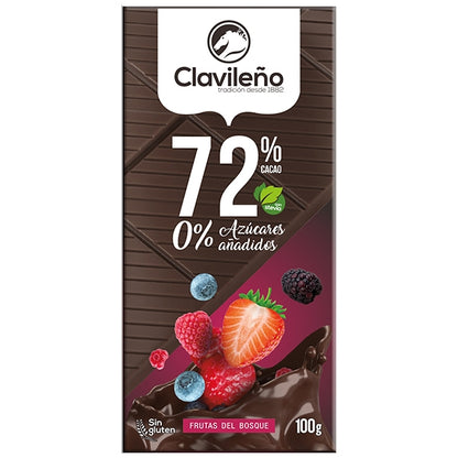 Chocolate Negro 70% Cacao con Frutas del Bosque sin Azúcares Añadidos 100g - El Clavileño