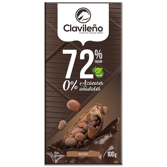 Chocolate Negro 72% Cacao sin Azúcares Añadidos 100g - El Clavileño
