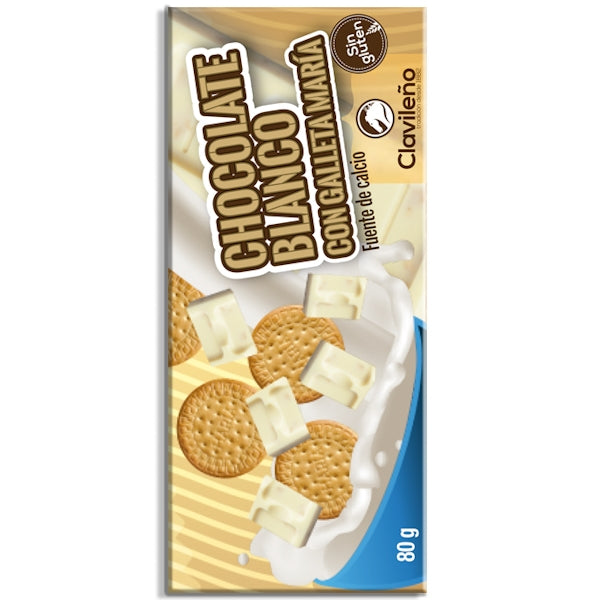 Chocolate Blanco con Galleta María 80g - Chocolates Clavileño