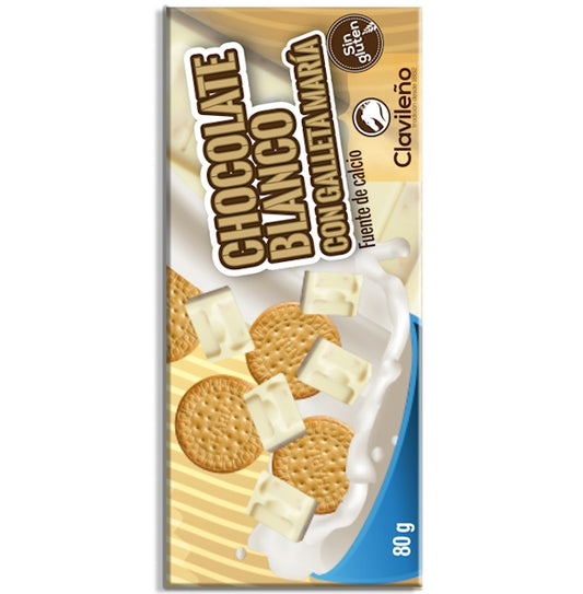 Chocolate Blanco con Galleta María 80g - Chocolates Clavileño