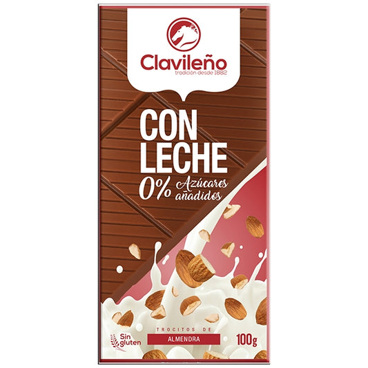 Chocolate con Leche y Almendras sin Azúcares Añadidos 100g - El Clavileño