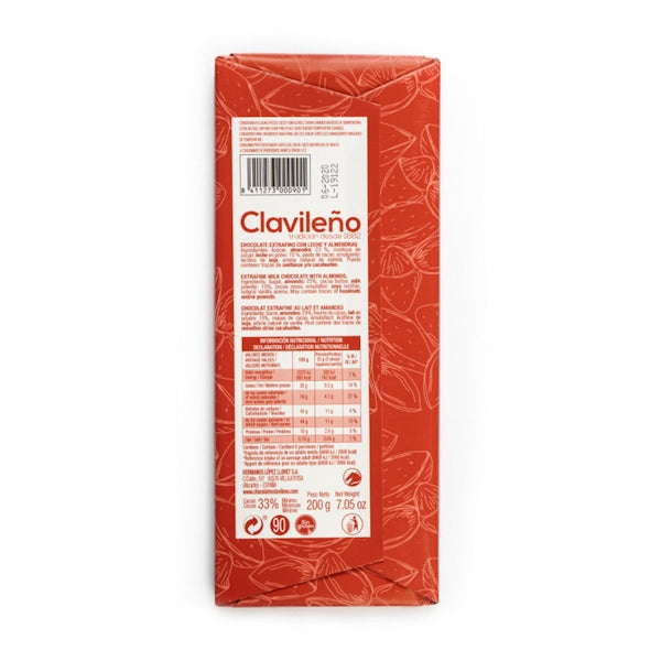 Chocolate con Leche y Almendras 200g - El Clavileño