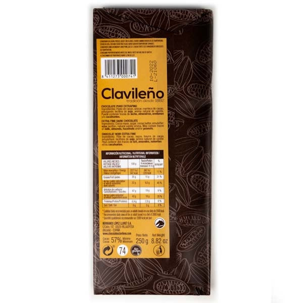 Chocolate Negro 52% Cacao 250g - El Clavileño