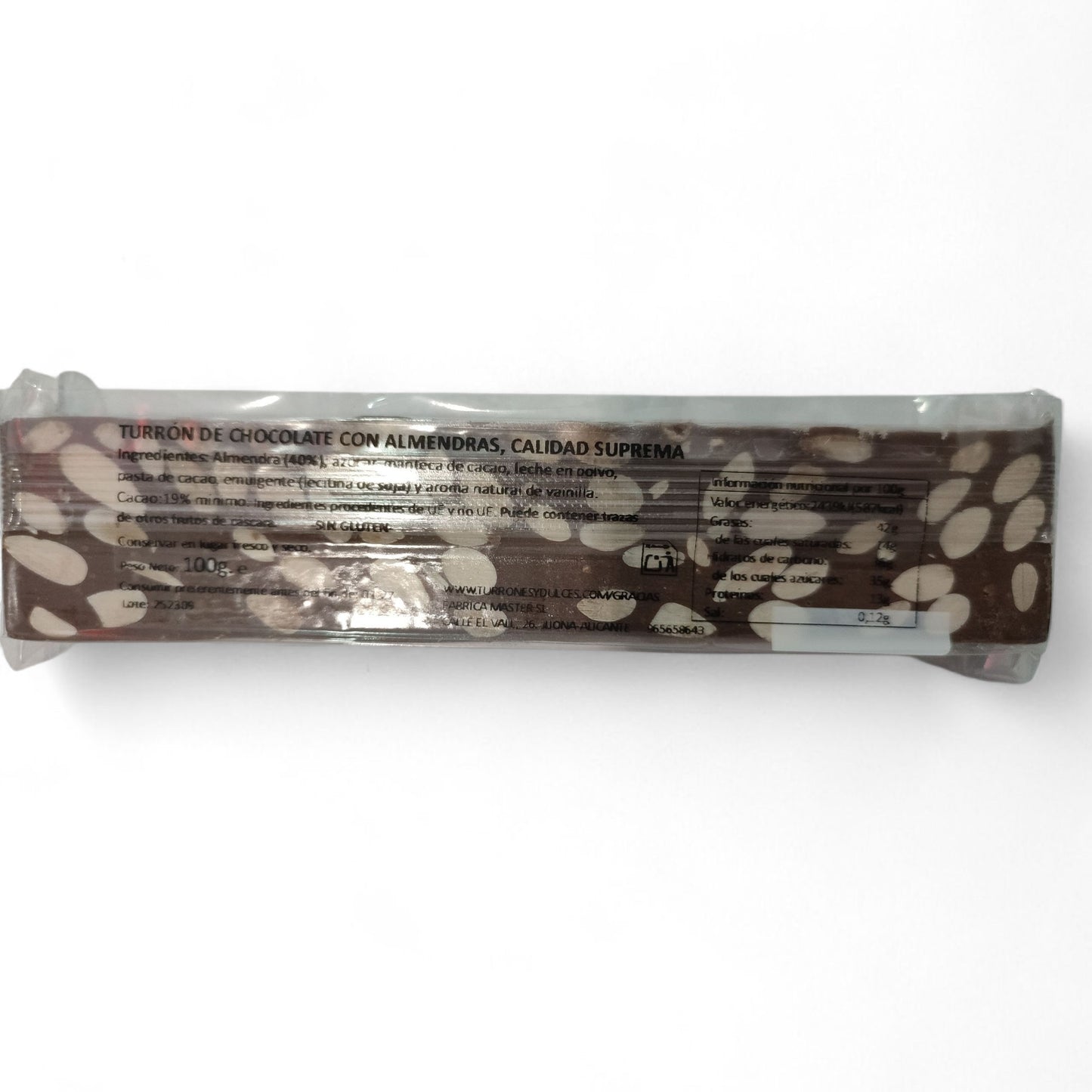 descripcion del chocolate con leche y almendras por 100 g