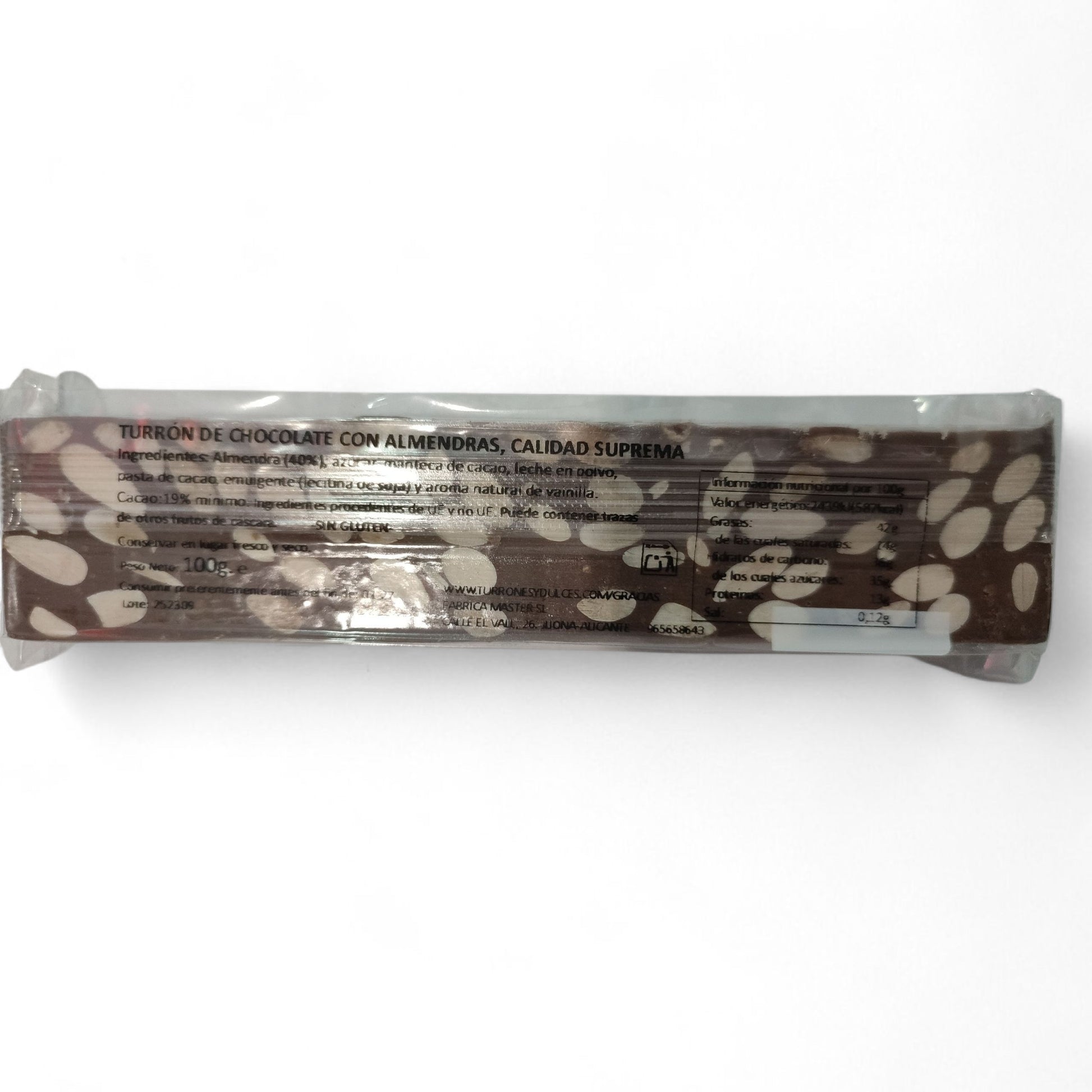 descripcion del chocolate con leche y almendras por 100 g