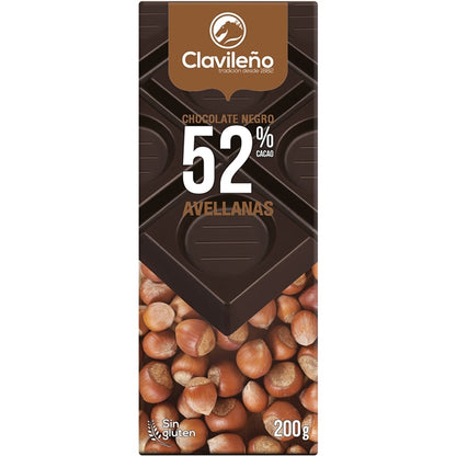 Chocolate Negro 52% Cacao y Avellana 200g - El Clavileño