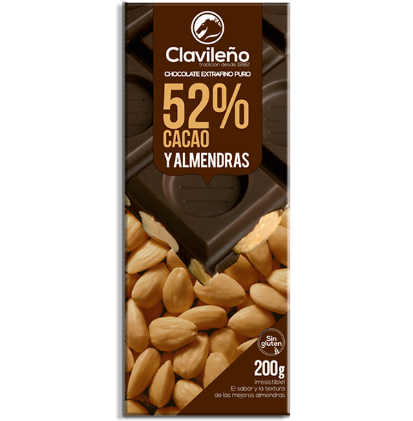 Chocolate Puro 52% Cacao con Almendras 200g - El Clavileño