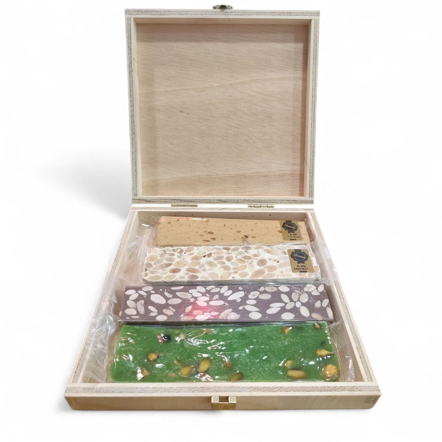 Estuche madera de 4 miniturrones de 100g