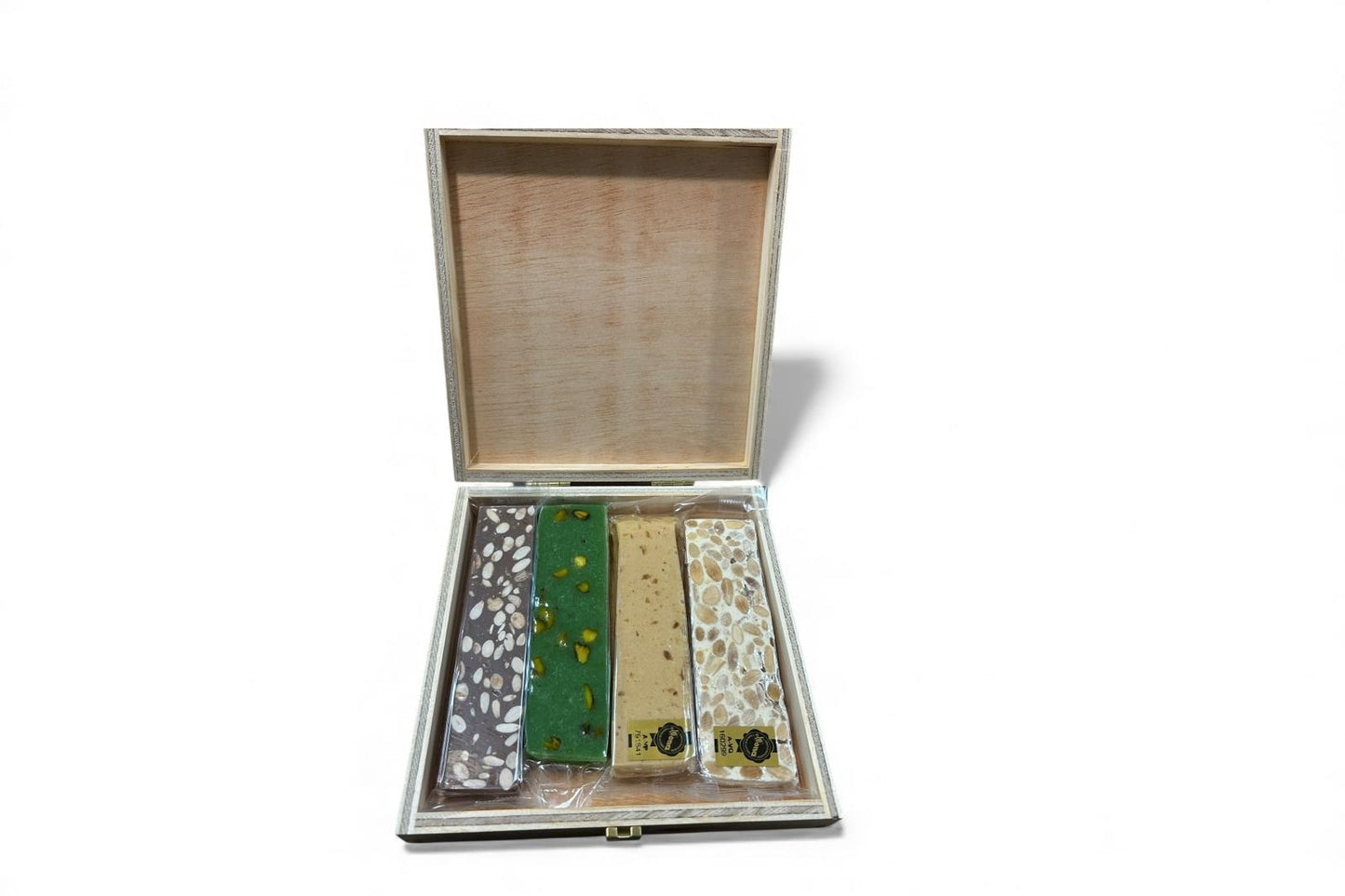 Estuche madera de 4 miniturrones de 100g
