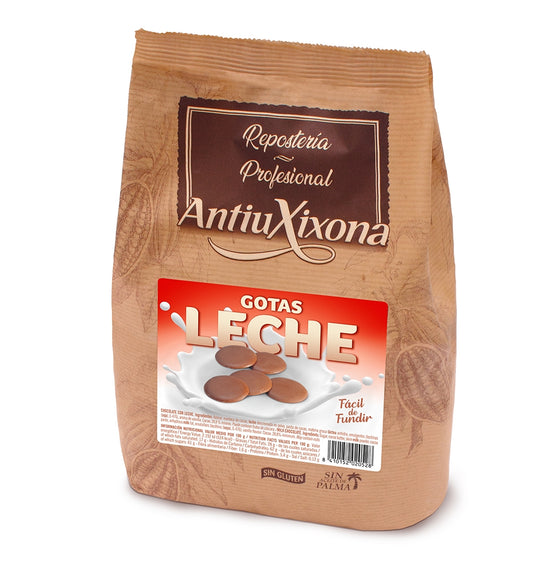 Gotas o pepitas de Chocolate con Leche, bolsa de 1 KG. Cobertura para fundir o cocinar. Antiu Xixona