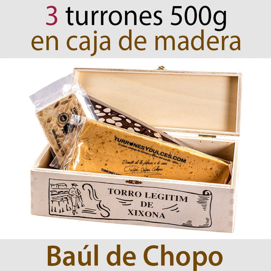Lote de 3 Turrones en Baúl de Madera Barra Catalana