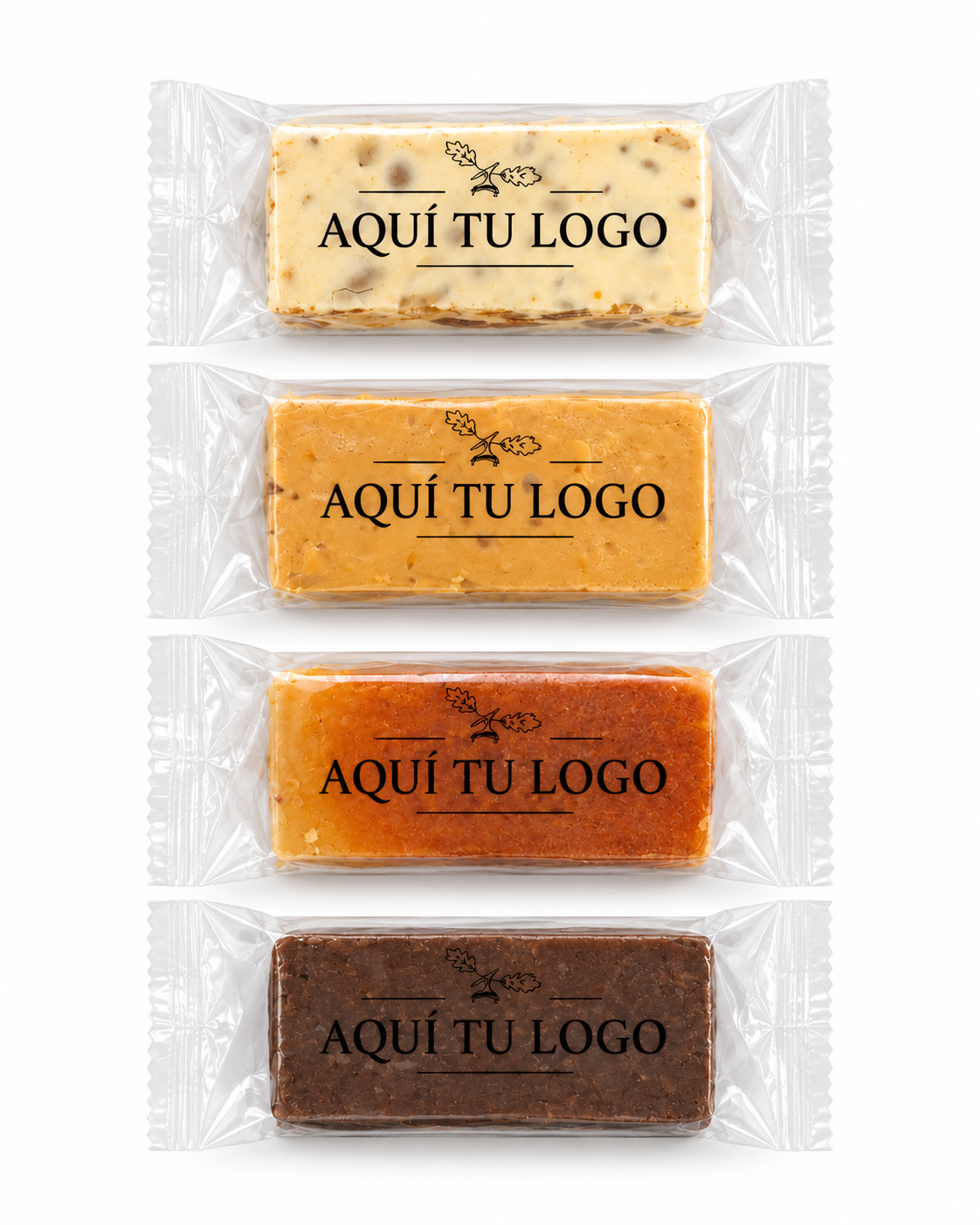 Miniturrones personalizados con el texto Aquí tu logo