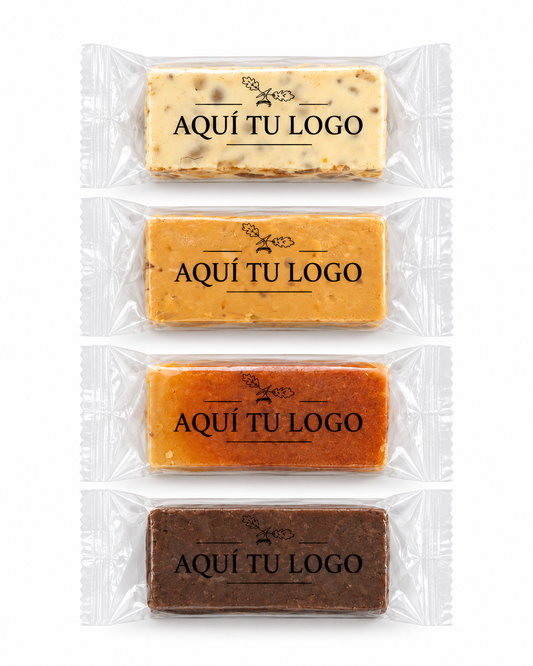 Miniturrones personalizados con el texto Aquí tu logo