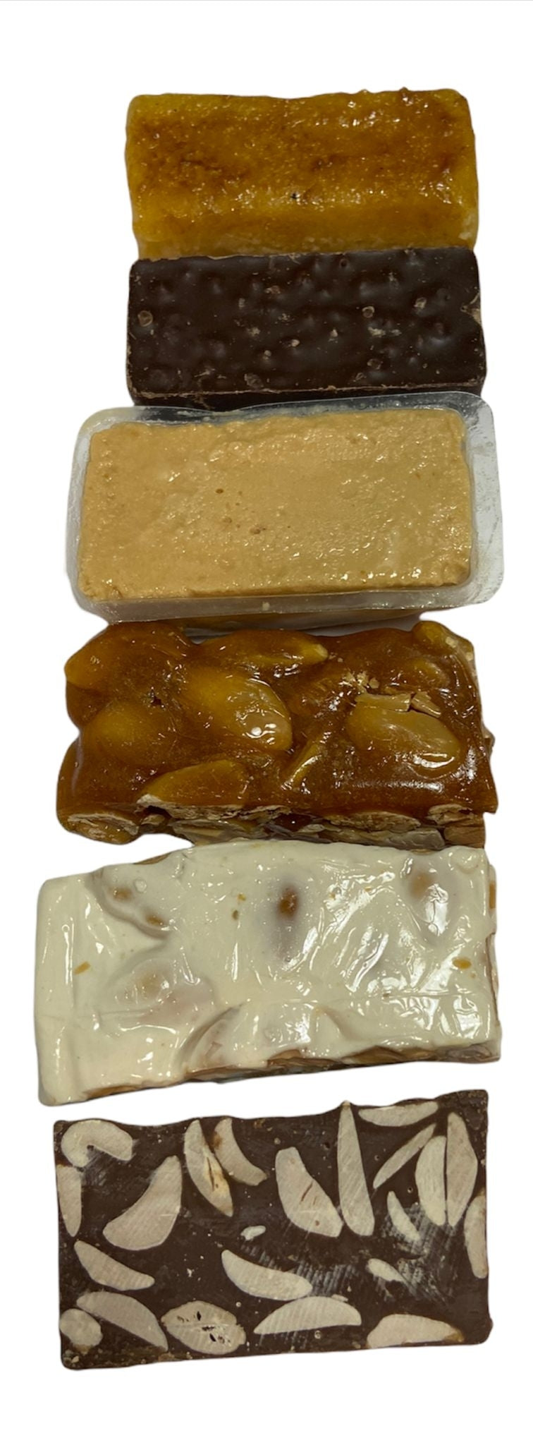 Porciones de Turrón Blando (Jijona)  y Duro (Alicante) en cajas a granel - Caja de 1,5kg  (60 unidades aprox)
