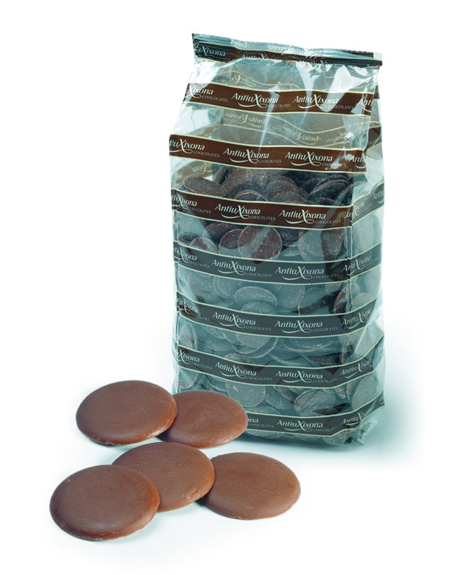 Gotas o pepitas de Chocolate con Leche, bolsa de 1 KG. Cobertura para fundir o cocinar. Antiu Xixona