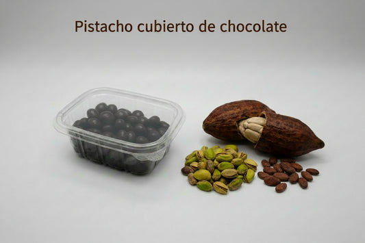 Bandeja de pistacho cubierto con chocolate negro por 150 g