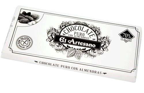 Chocolate puro al 70% cacao con almendras 150grs marca El Artesano
