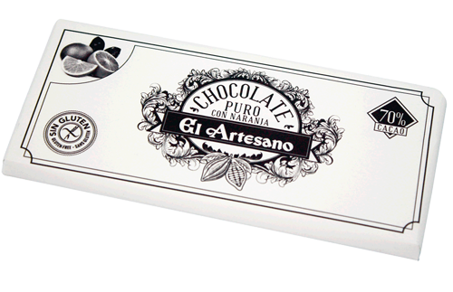 Turron de chocolatecacao 70%  con naranja marca El Artesano 125 grs 