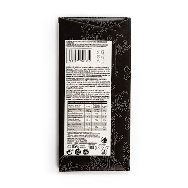 Chocolate Negro 85% Cacao con Stevia sin Azúcares Añadidos 100g - Chocolates Clavileño