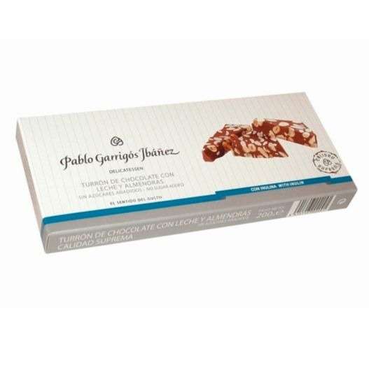 Turrón de Chocolate con Leche y Almendras Sin Azúcares añadidos Delicatessen 200g