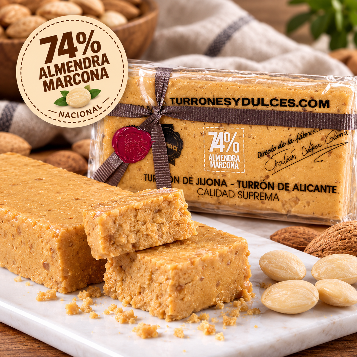 Turrón de Jijona 74% almendra Marcona nacional 300 g
