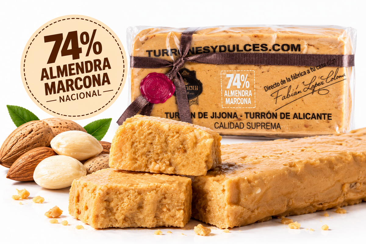 Turrón de Jijona Gourmet 74% almendra Marcona nacional