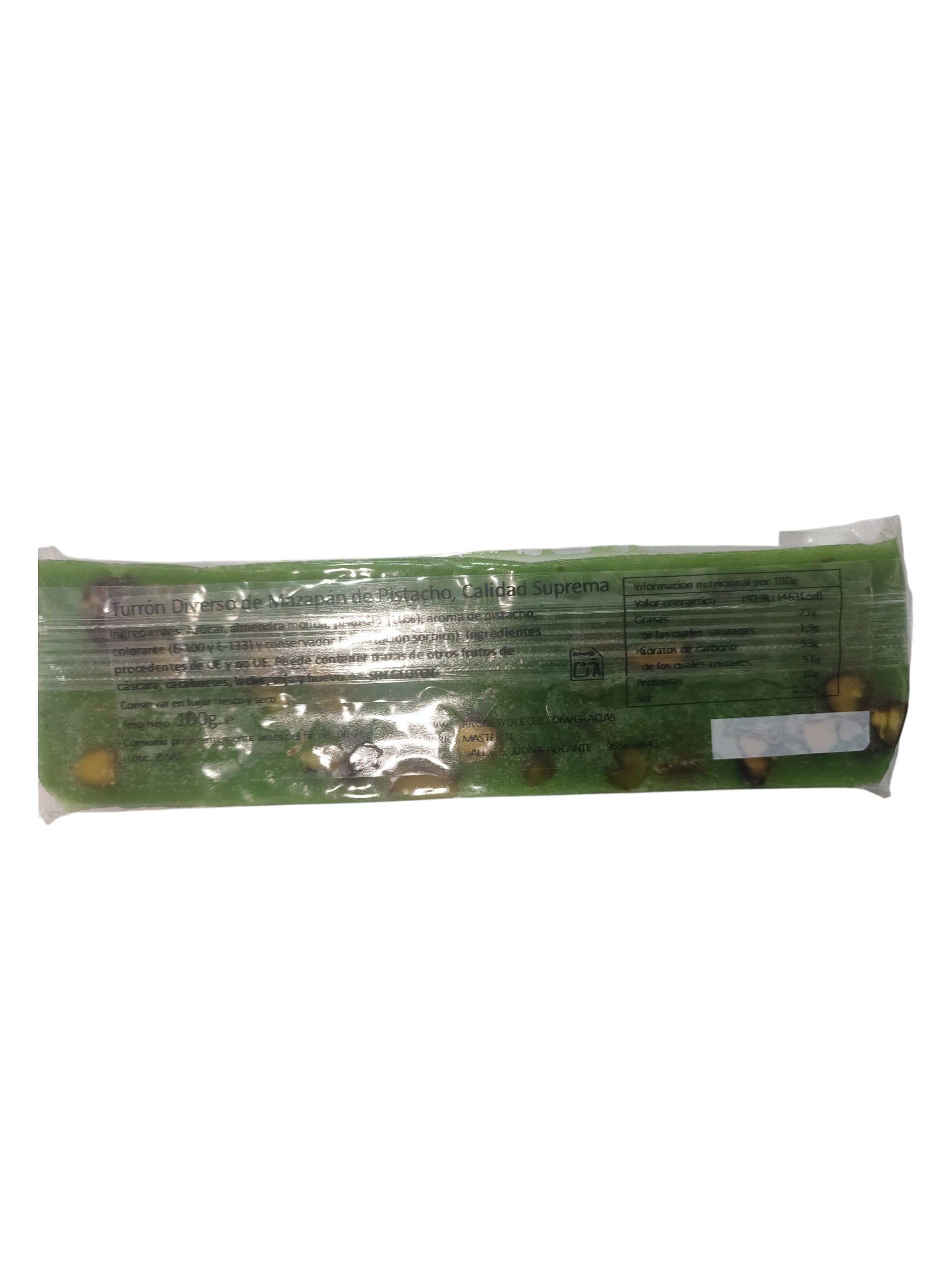 descripción del turrón de pistacho de Jijona