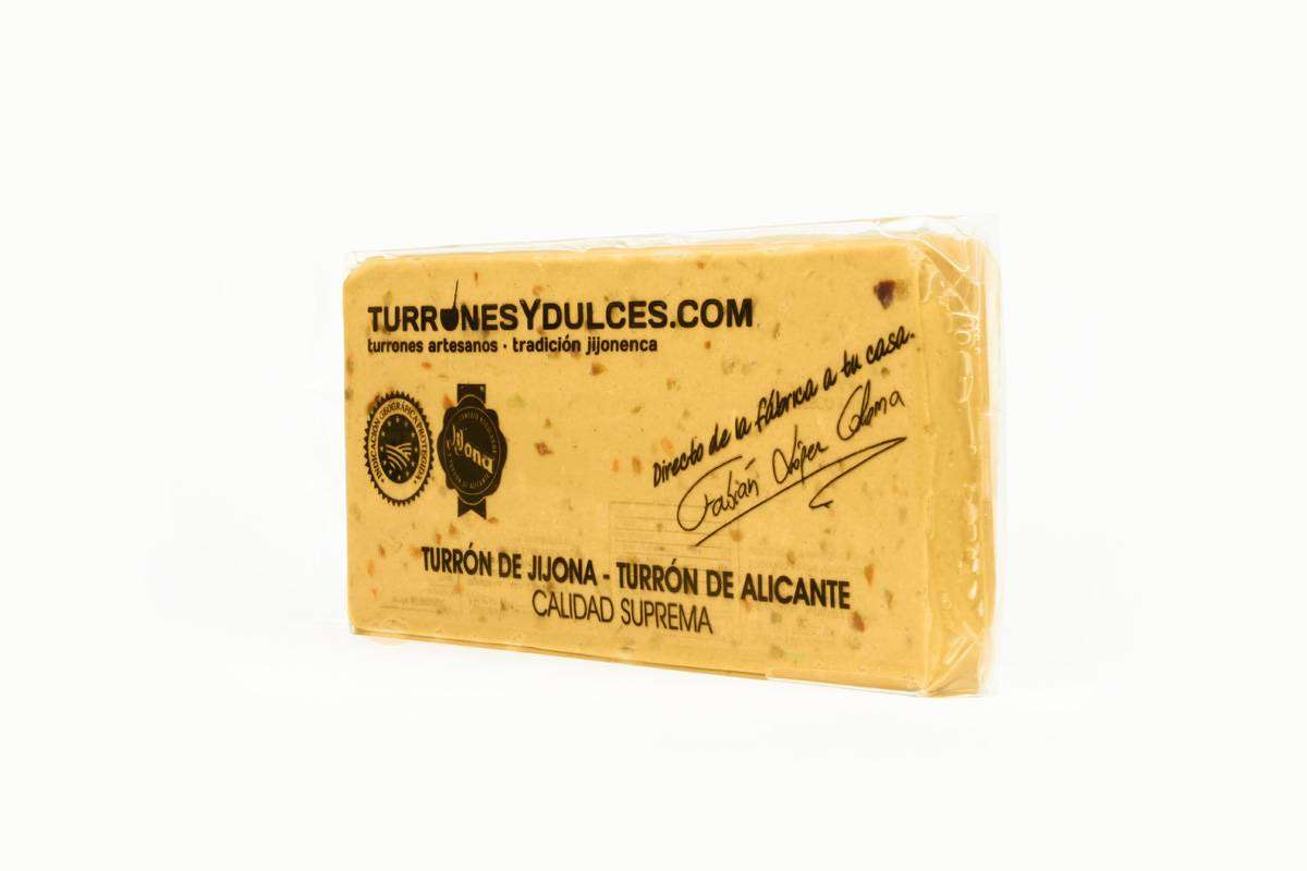 Turrón Jijona 500 g (blando), tableta grande conocida como barra catalana