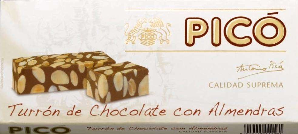 Caja de 12 unidades de Turrón de Chocolate con Almendras Pico 250 grs